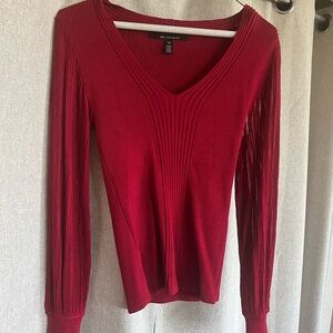 Red V-Neck Ribbed Sweater